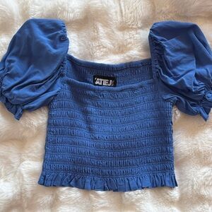 Katie J NYC Royal Blue Smocked Puff-Sleeve Crop Top